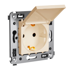 Розетка с крышкой в стену, 2P+E, с з/ш, "Avanti", "Ванильная дымка"