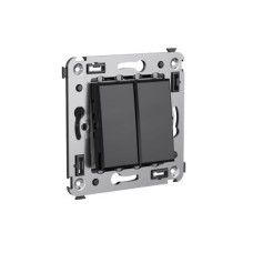 Выключатель двухклавишный в стену, "Avanti", "Черный квадрат"