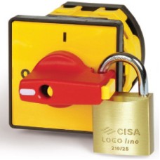 Желтая площадка 48х48 - красная ручка B64 д22мм с замком и блокирато