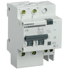 Диф.автомат АД12 2Р 32А 100мА GENERICA Диф.автомат АД12 2Р 32А 100мА GENERICA
