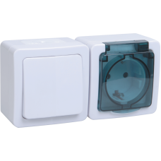 БГб-22-31-ГПБд блок "выкл 1кл + розетка 1м с з/к" о/у IP54 ГЕРМЕС PLUS (кл.бел./кр.дым.) БГб-22-31-ГПБд блок "выкл 1кл + розетка 1м с з/к" о/у IP54 ГЕРМЕС PLUS (кл.бел./кр.дым.)