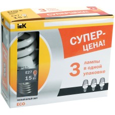 Лампа спираль КЭЛP-FS Е27 15Вт 2700К ПРОМОПАК 3 шт IEK-eco