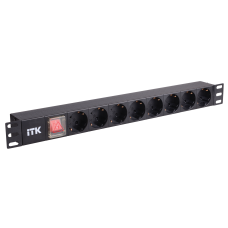ITK PDU 8 розеток нем. ст, с LED выкл,1U, шнур 2м вилка нем. ст